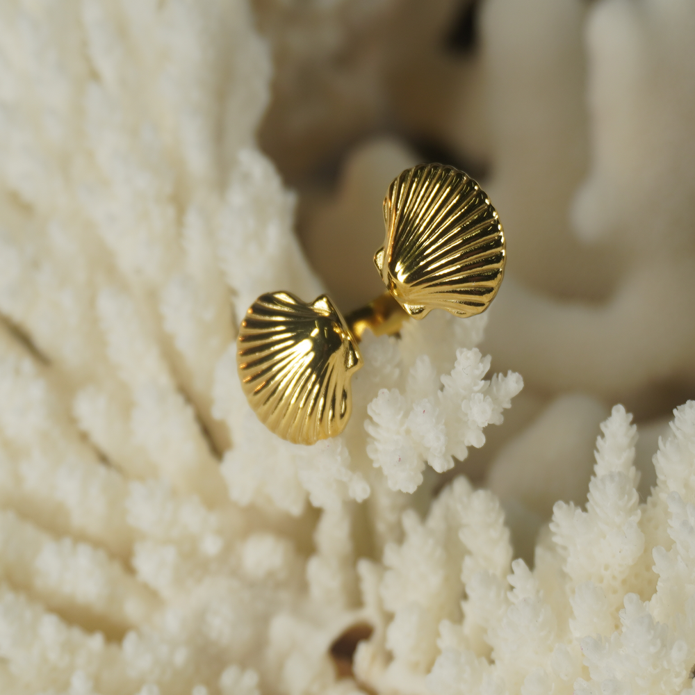 FAN SHELL DOUBLE HEADER GOLD RING - The Sea Nymphs
