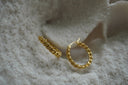 Alternate view: gold-tone circular hoop earrings with an interlocking chain-link texture.