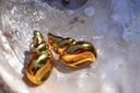 Alternate view: gold-tone shell stud earrings with smooth rounded spirals and pointed tips.
