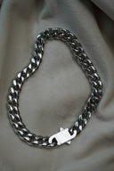 Alternate view: silver-tone curb-chain bracelet with broad links and a flat clasp.