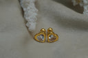 Gold-tone heart studs with clear faceted heart-shaped centres and smooth borders.