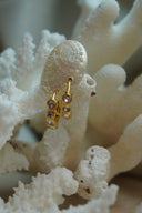Alternate view: gold-tone hoop earrings with a row of round clear accents in circular borders.