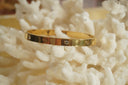 Gold-tone bangle with round crossed motifs alternating with clear accents.