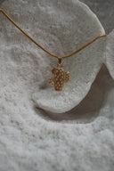 Alternate view: gold-tone necklace with a ridged, dotted cactus pendant on a close-linked chain.