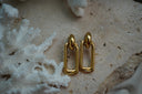 Alternate view: gold-tone drop earrings with nested open rectangular links beneath rounded tops.