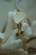 Alternate view: gold-tone hoops with pointed compass-star charms and green accents.