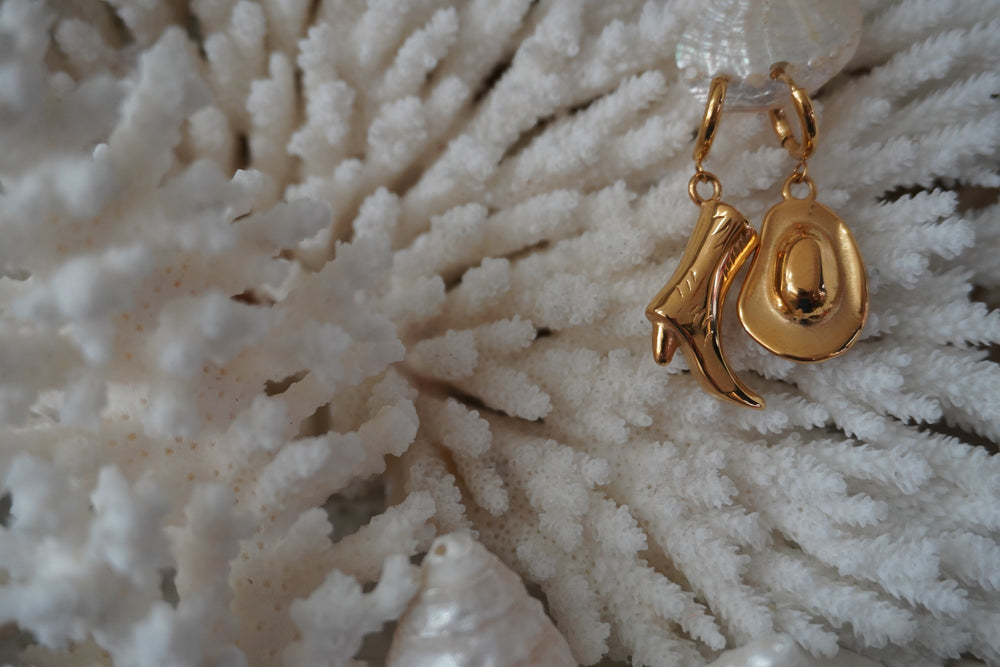Alternate view: gold-tone hoop earrings with separate western hat and boot charms.