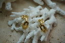 Alternate view: gold-tone open hoop earrings formed from interlocking rounded rectangular links.