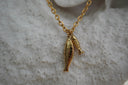 Alternate view: gold-tone link necklace with two hanging fish-shaped charms.